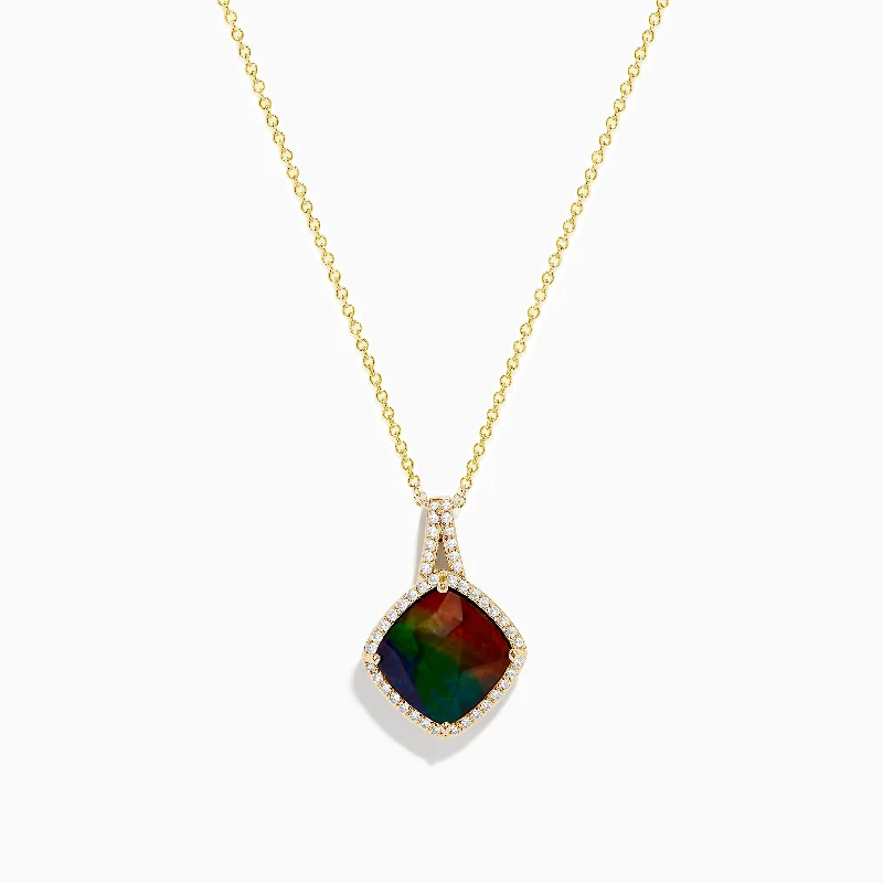 gold letter pendant necklace-14K Yellow Gold Ammolite and DIamond Pendant