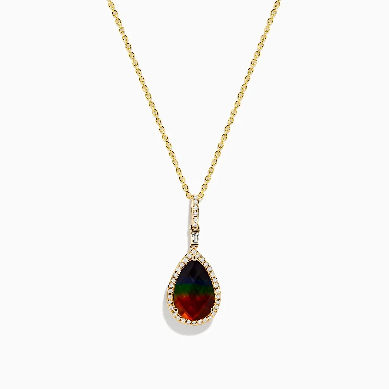 star shaped necklace-14K Yellow Gold Ammolite and Diamond Pendant