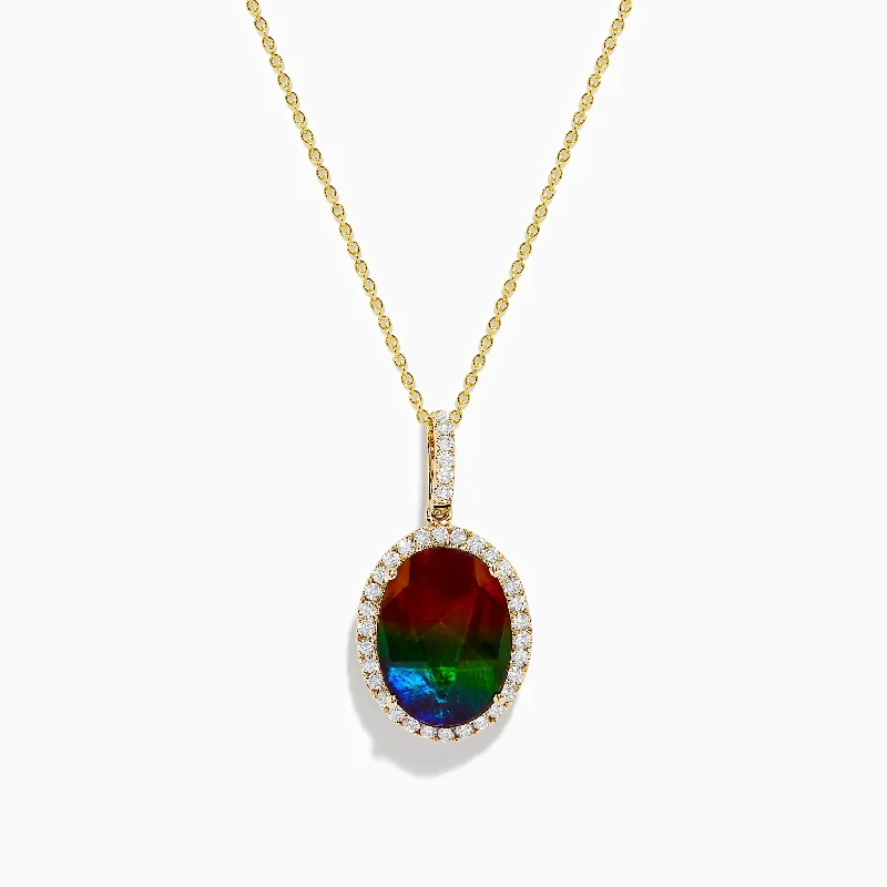 custom engraved gold necklace-14K Yellow Gold Ammolite and Diamond Pendant