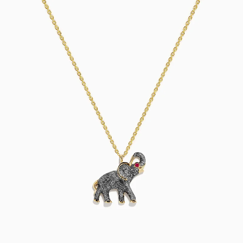 silver circle pendant necklace-14K Yellow Gold Enamel Elephant Necklace