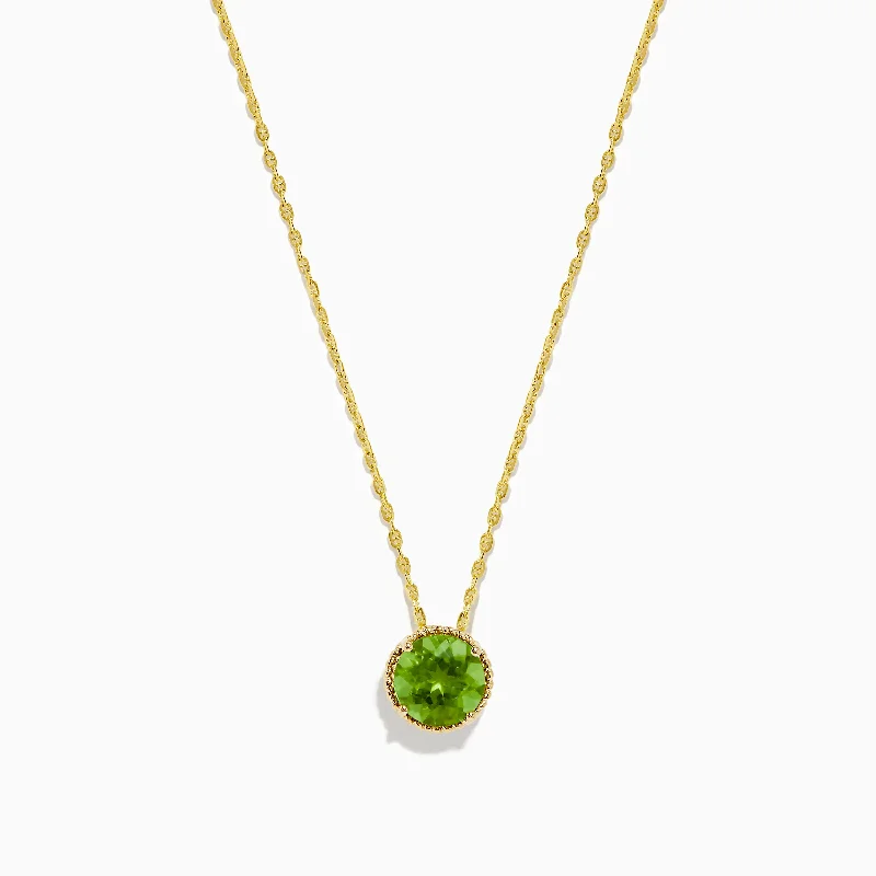 silver heart charm choker necklace-14K Yellow Gold Peridot Pendant