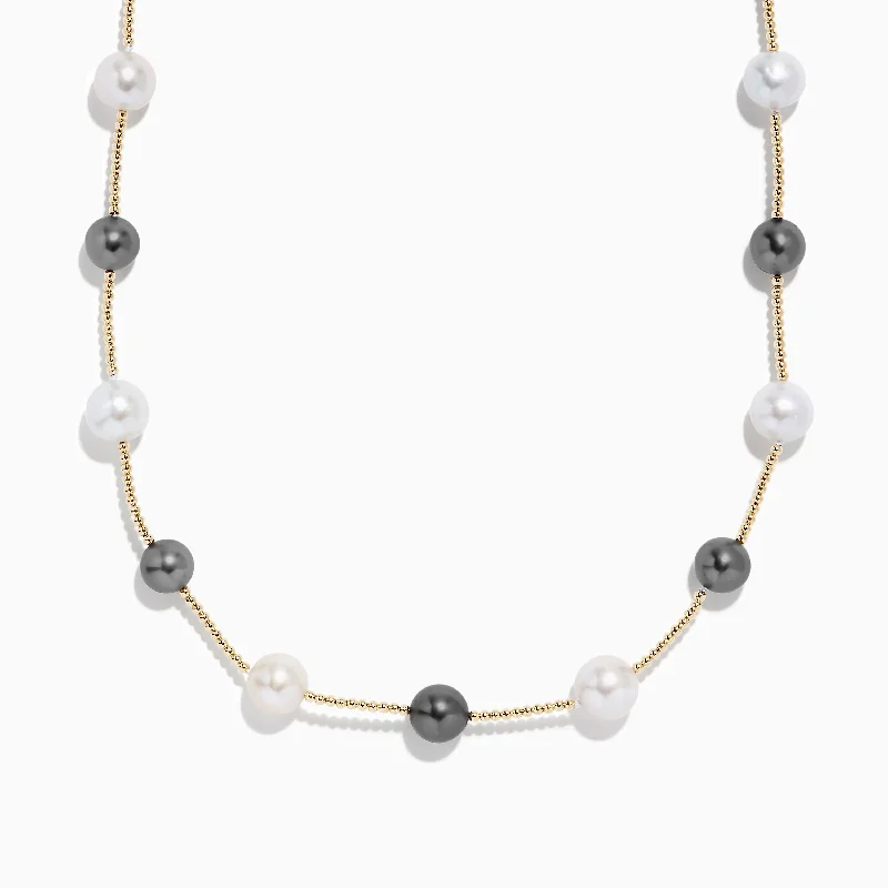 silver choker necklace-14K Yellow Gold Tahitian and Fresh Water Pearl Necklace