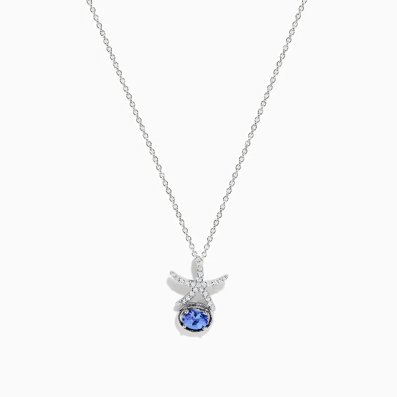 sterling silver butterfly necklace-925 Seaside Sterling Silver Diamond and Tanzanite Starfish Pendant