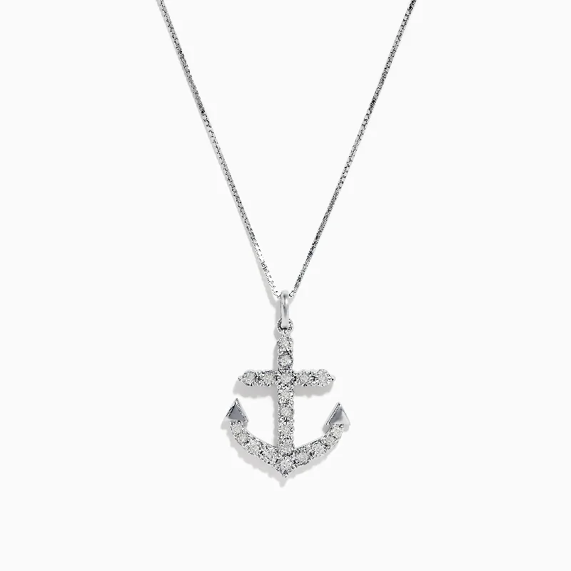 pearl chain necklace-925 Sterling Silver Diamond Anchor Pendant