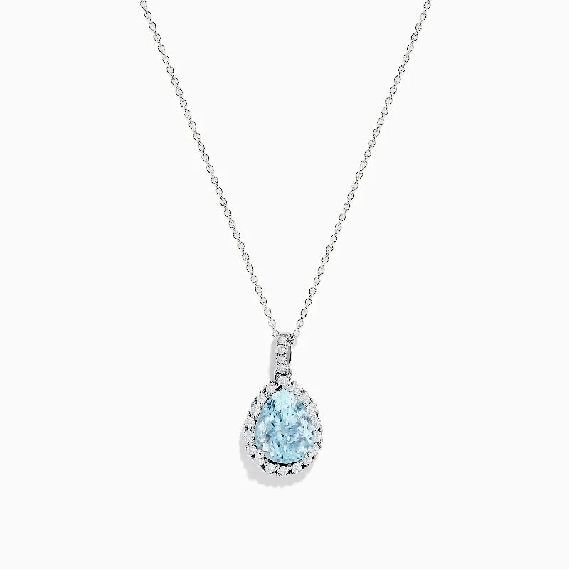 geometric shape necklace-Aquarius 14K White Gold Aquamarine and Diamond Pendant