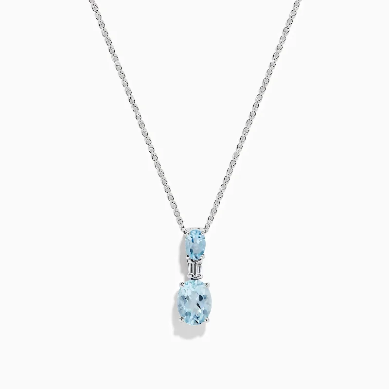 minimalist crystal pendant necklace-Aquarius 14K White Gold Aquamarine and Diamond Pendant