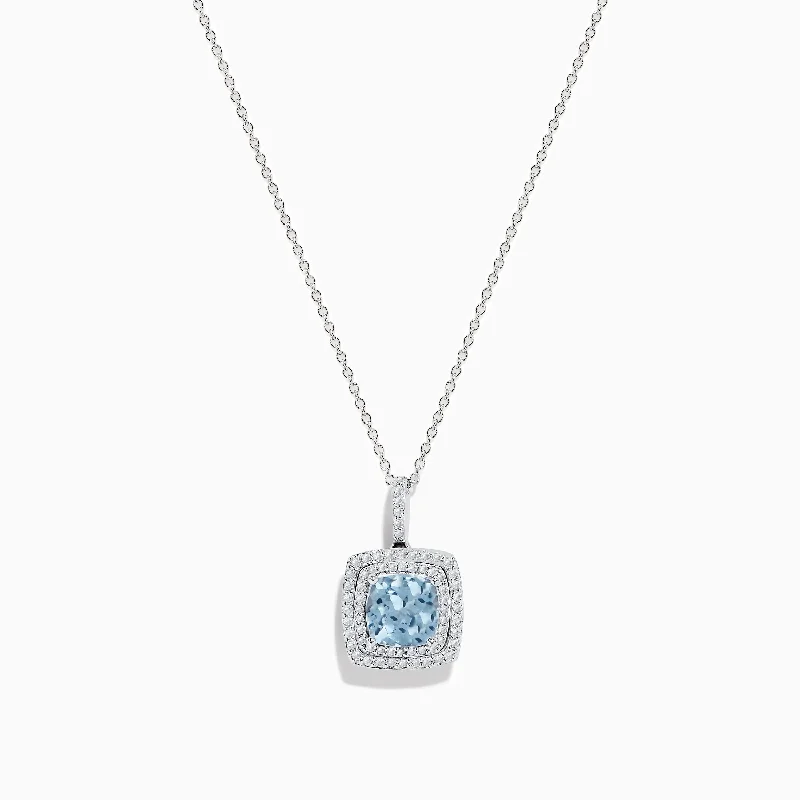 pearl drop necklace-Aquarius 14K White Gold Aquamarine and Diamond Pendant