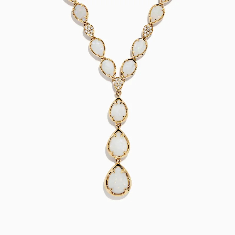 initial necklace with birthstone-Aurora 14K Yellow Gold Opal and Diamond Y Necklace