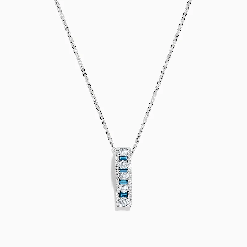 personalized diamond bar necklace-Bella Bleu 14K White Gold Blue and White Diamond Pendant