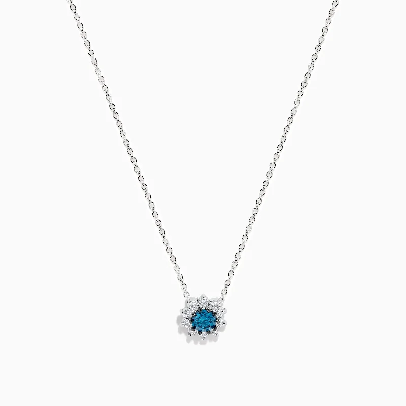 large pendant necklace-Bella Bleu 14K White Gold Blue and White Diamond Pendant 0.60 TCW