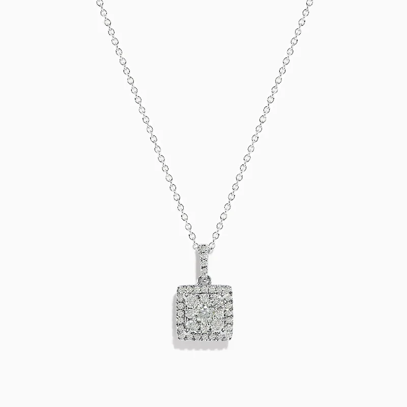 personalized necklace for birthday-Bouquet 14K White Gold Square Diamond Cluster Pendant 0.74 TCW