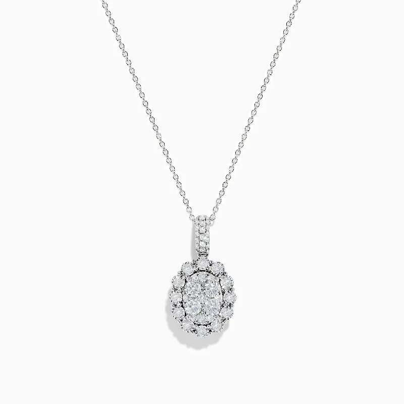 double pendant charm necklace-Bouquet 14K White Gold Oval Diamond Pendant