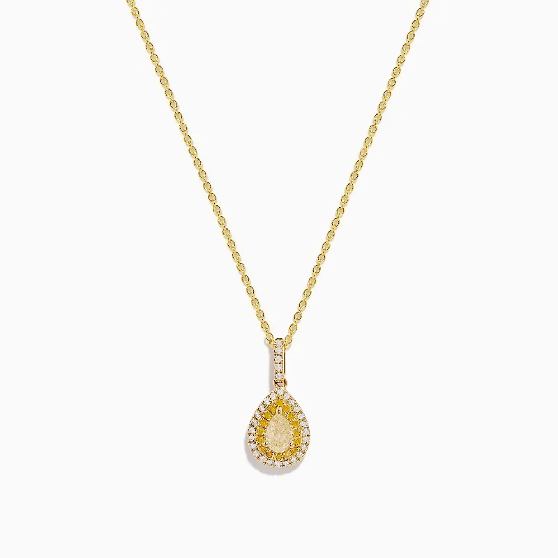 delicate moonstone necklace-Canare' 14K Yellow Gold White and Yellow Diamond Pendant