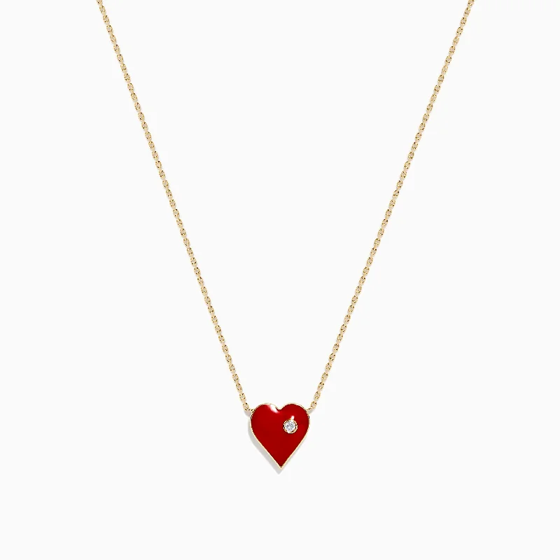 silver and gold necklace-Casino 14K Yellow Gold Diamond Heart Necklace