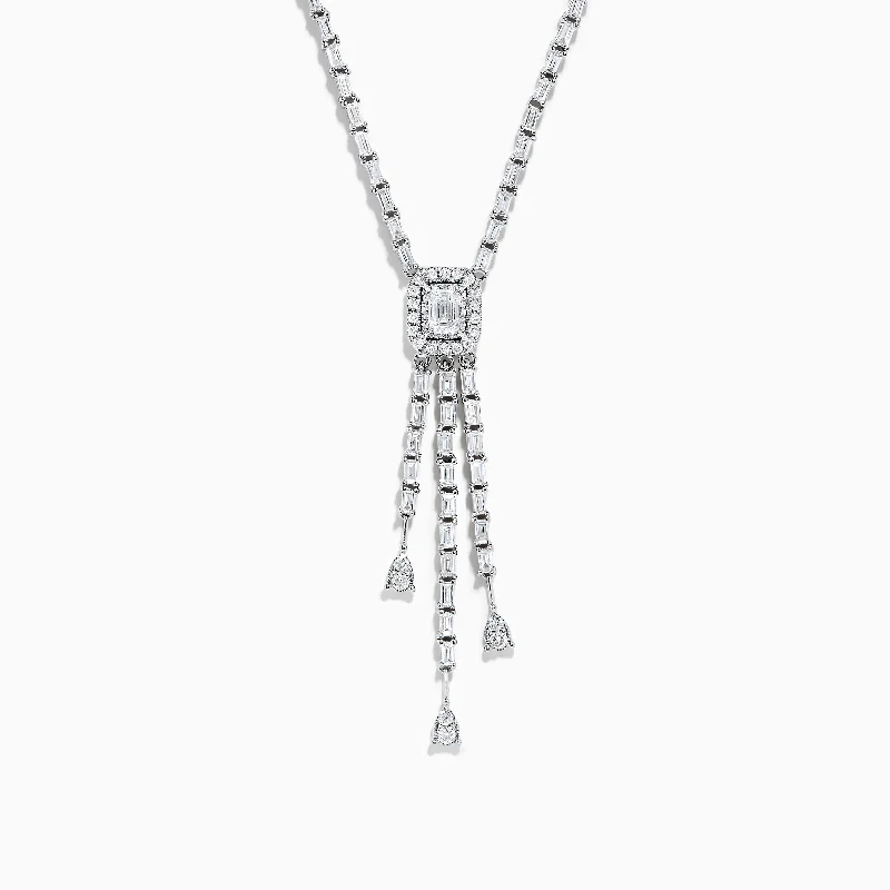 double layer chain necklace-Classique 14K White Gold Diamond Lariat Necklace