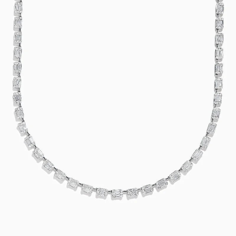 minimalist gemstone necklace-Classique 14K White Gold Diamond Tennis Necklace 7.92 TCW