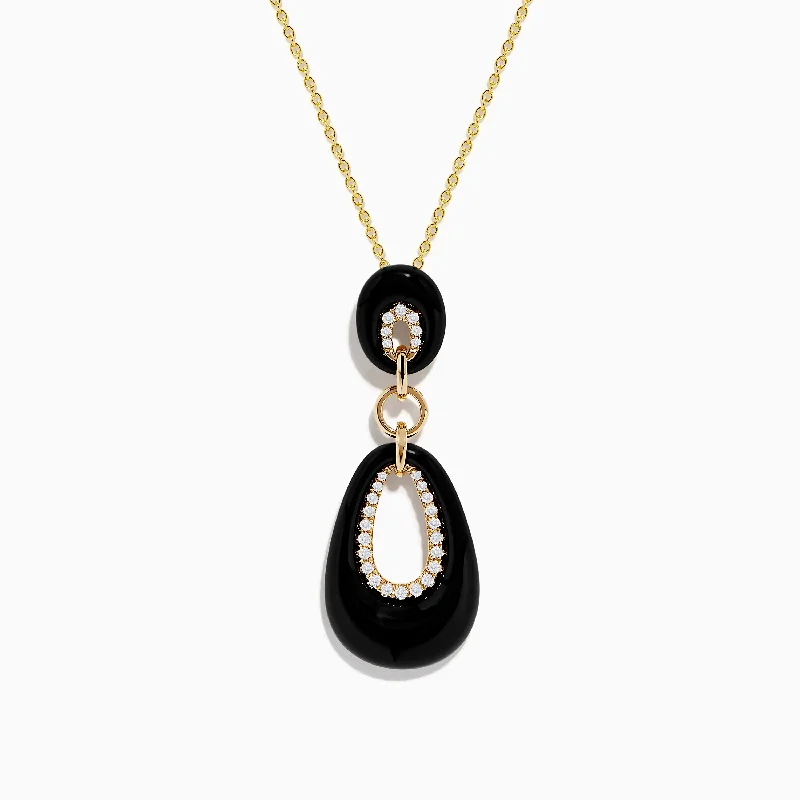 elegant crystal pendant necklace-Eclipse 14K Yellow Gold Onyx and Diamond Pendant