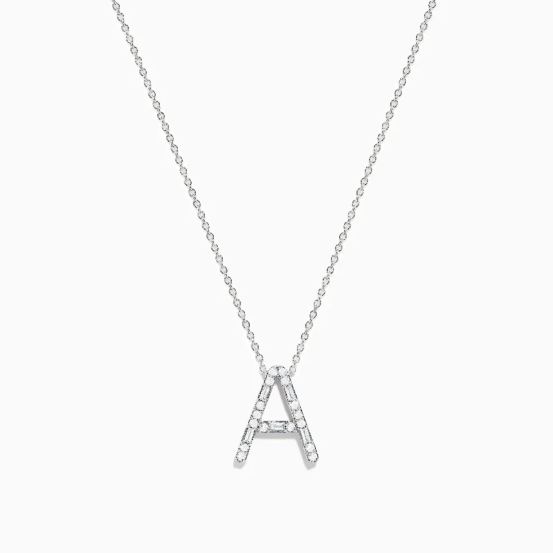 layered pendant chain necklace-14K White Gold Diamond Initial "A" Pendant