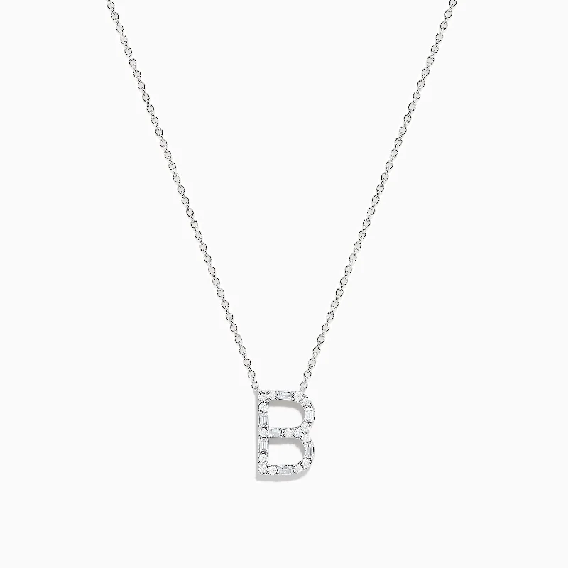 celestial moon pendant necklace-14K White Gold Diamond Initial "B" Pendant