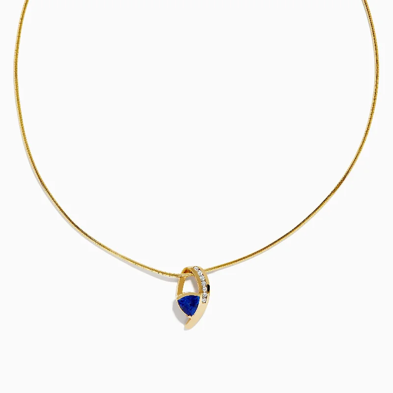 silver long pendant necklace-Nahla Siri 14K Yellow Gold Tanzanite and Diamond Necklace