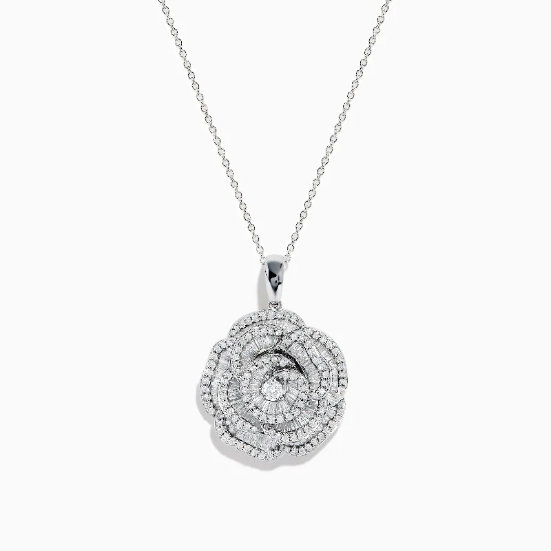 handmade pendant necklace-Nature 14K White Gold Diamond Flower Pendant