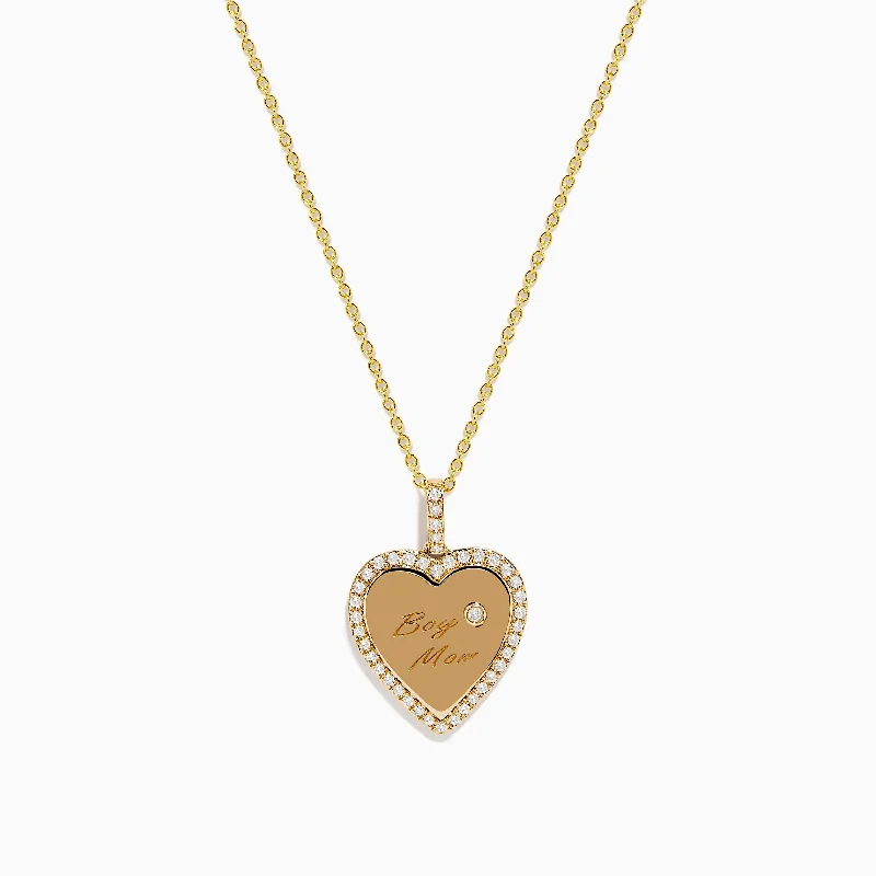 elegant pendant necklace with chain-Novelty 14k Yellow Gold "Boy Mom" Diamond Heart Pendant