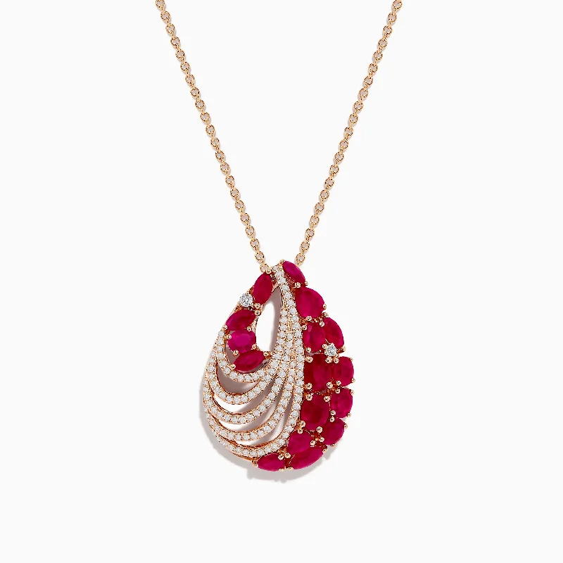 unique gemstone pendant necklace-Ruby Royale 14K Rose Gold Ruby and Diamond Pendant 3.79 TCW