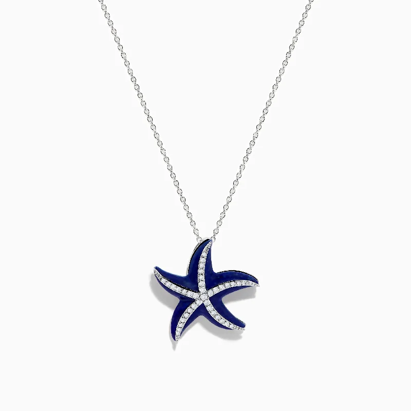 heart-shaped crystal necklace-Seaside 14K White Gold Lapis and Diamond Starfish Pendant