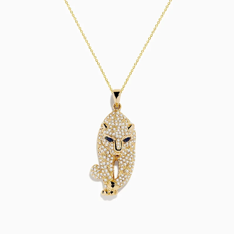 minimalist gold chain necklace-Signature 14K Yellow Gold Sapphire and Diamond Panther Necklace