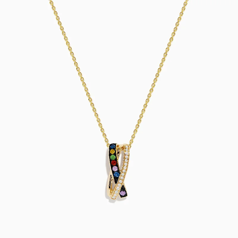 silver leaf charm necklace-Watercolors 14K Yellow Gold Multi Sapphire and Diamond Pendant