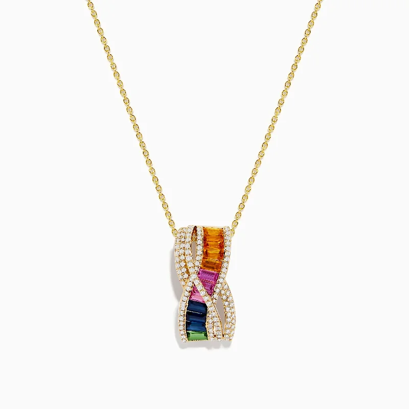 men’s silver charm necklace-Watercolors 14K Yellow Gold Multi Sapphire Pendant