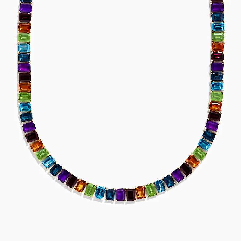 infinity loop necklace-Mosaic 14K Yellow Gold Multi Gemstone Necklace