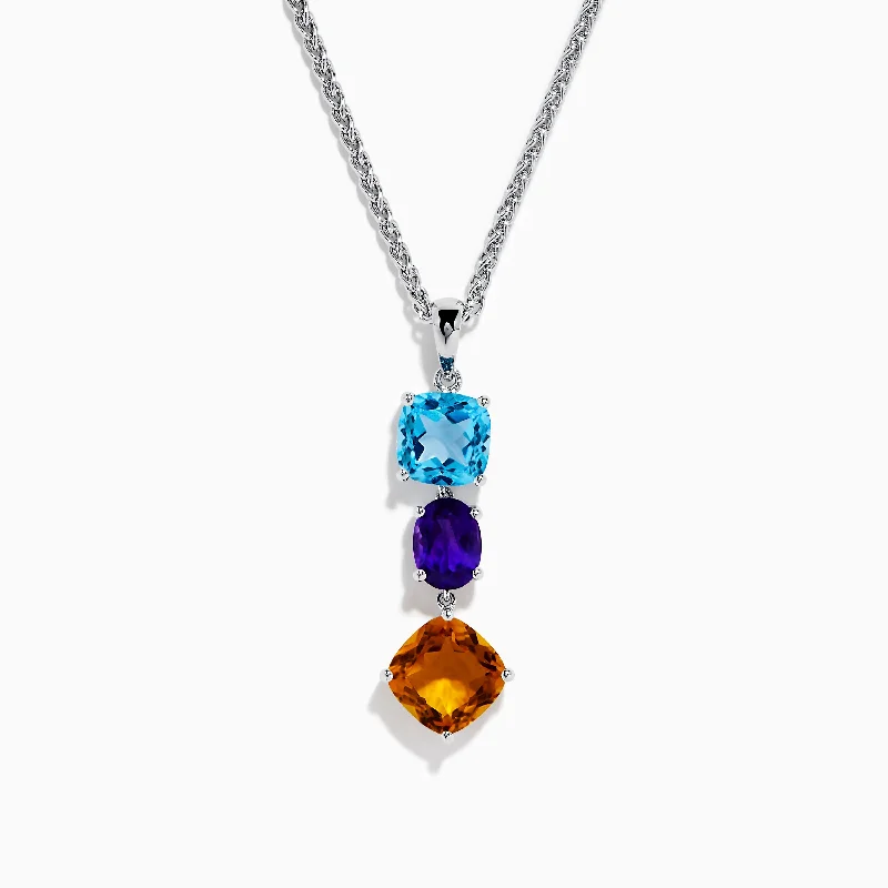 vintage opal charm necklace-Mosaic 925 Sterling Silver Amethyst, Blue Topaz and Citrine Pendant