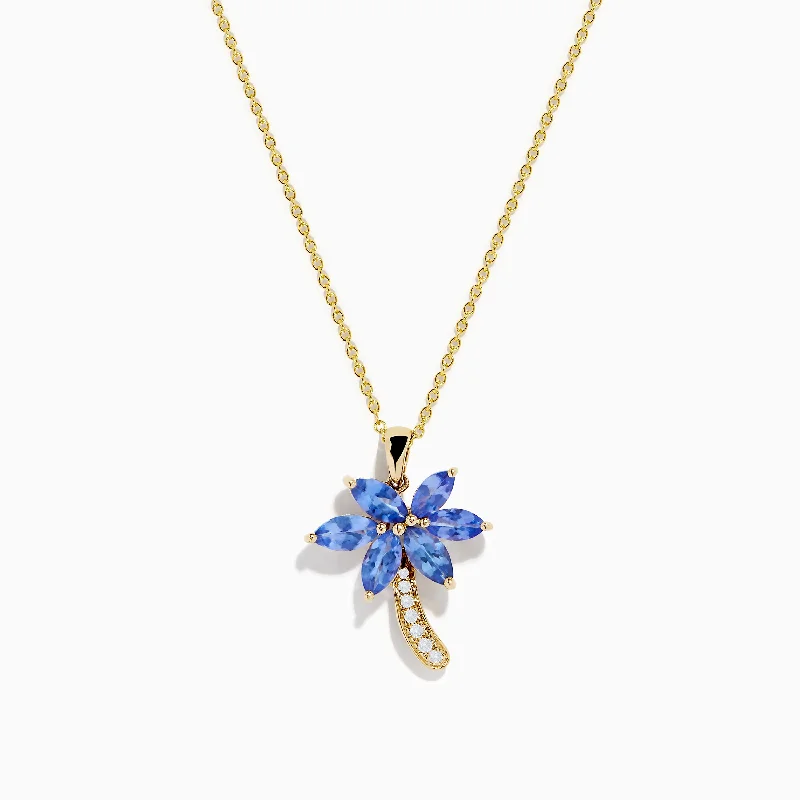 gold moon necklace-Nahla Siri 14K Yellow Gold Tanzanite and Diamond Palm Tree Pendant