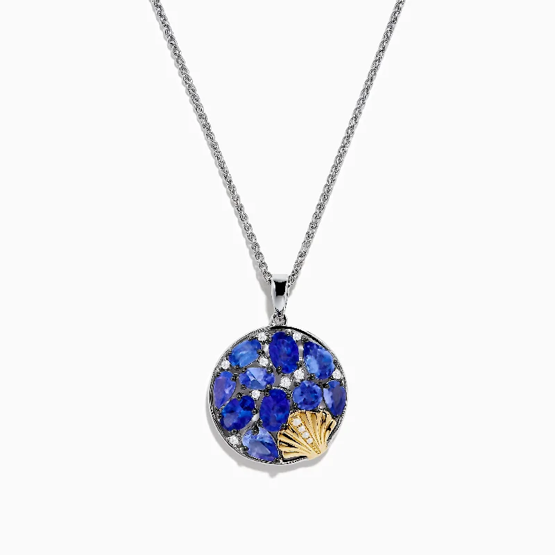 minimalist gold chain necklace-Nahla 925 Silver and 18K Yellow Gold Tanzanite and Diamond Seashell Pendant