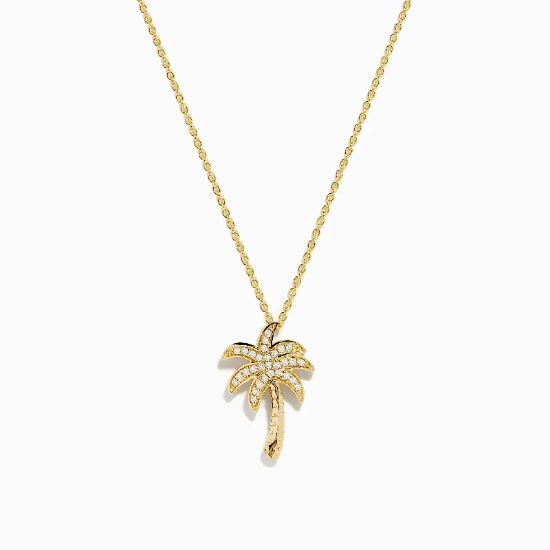 gold pendant choker necklace-Nature 14K Yellow Gold Diamond Palm Tree Pendant