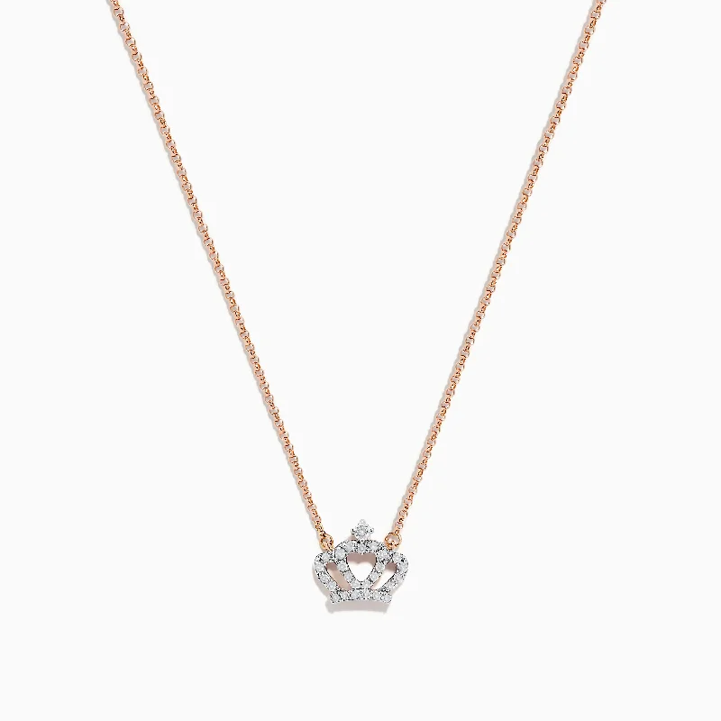 custom long chain necklace-Novelty 14K Rose Gold Diamond Crown Necklace