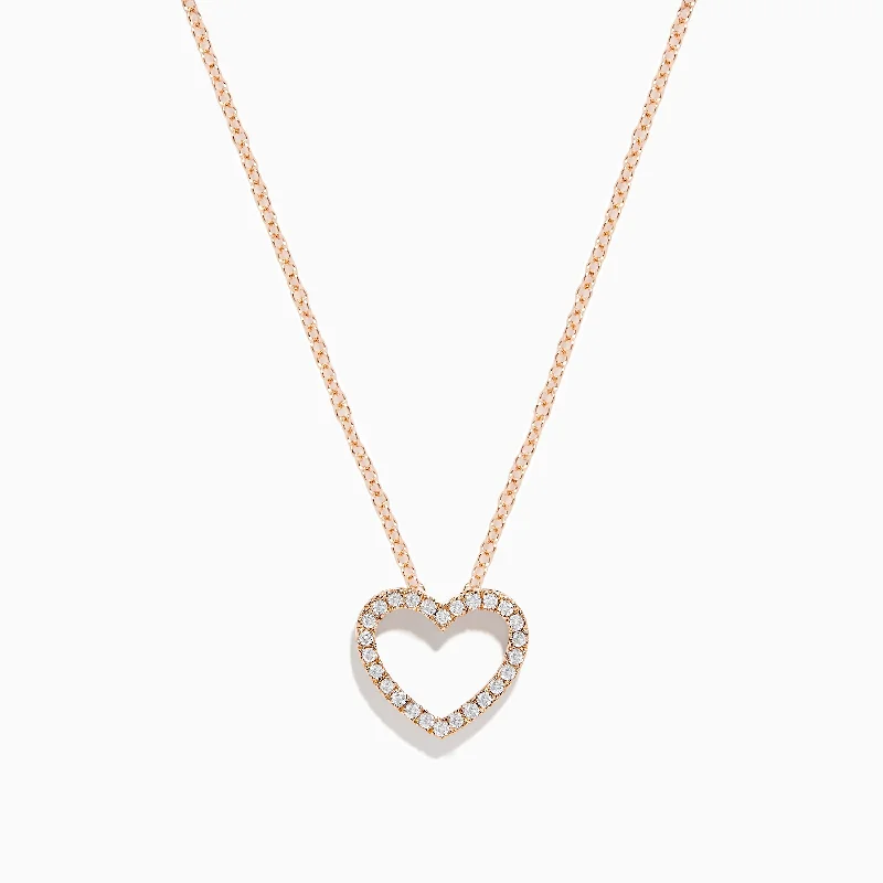 minimalistic gold pendant necklace-Novelty 14K Rose Gold Diamond Heart Pendant