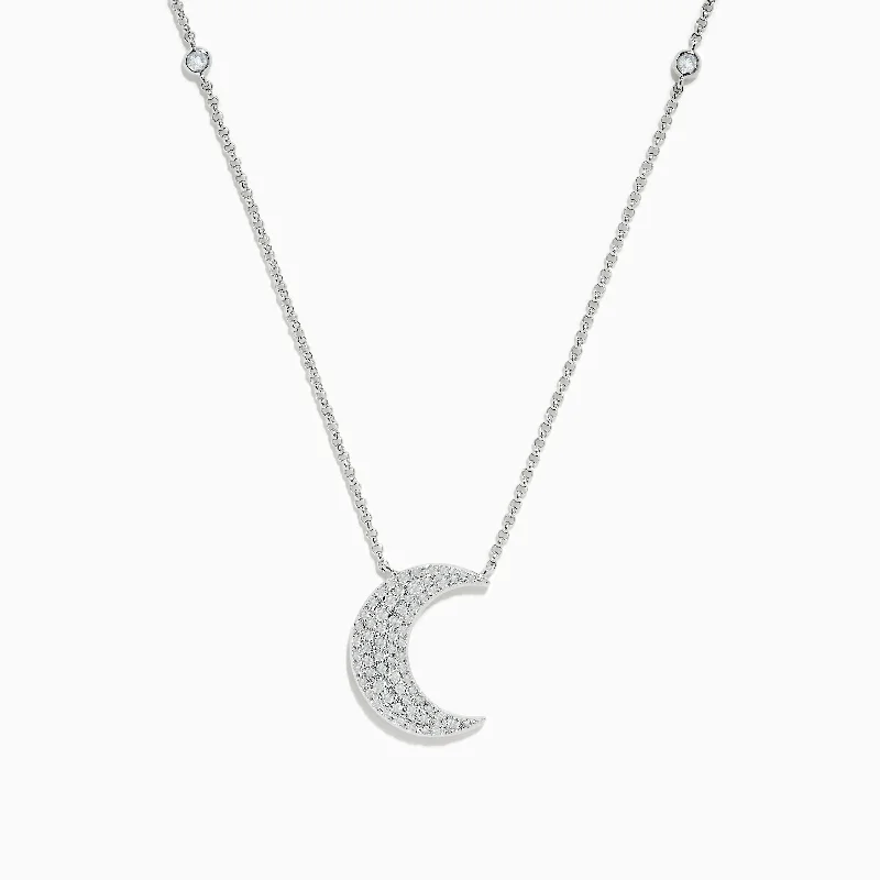 lucky gemstone necklace-Novelty 14K White Gold Diamond Crescent Moon Necklace