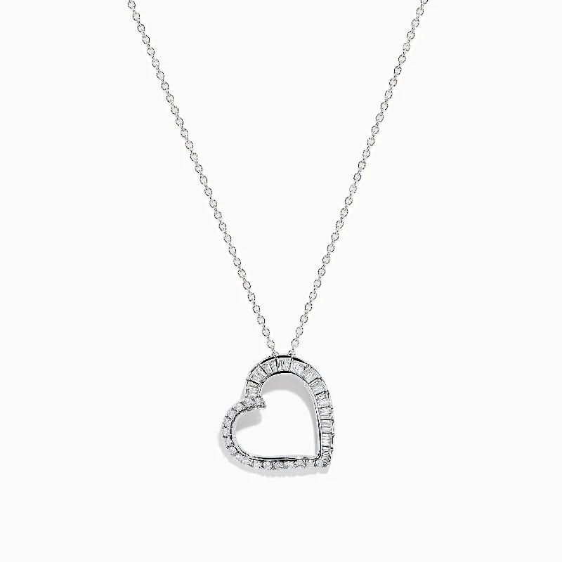 engraved circle necklace-Novelty 14K White Gold Diamond Heart Pendant