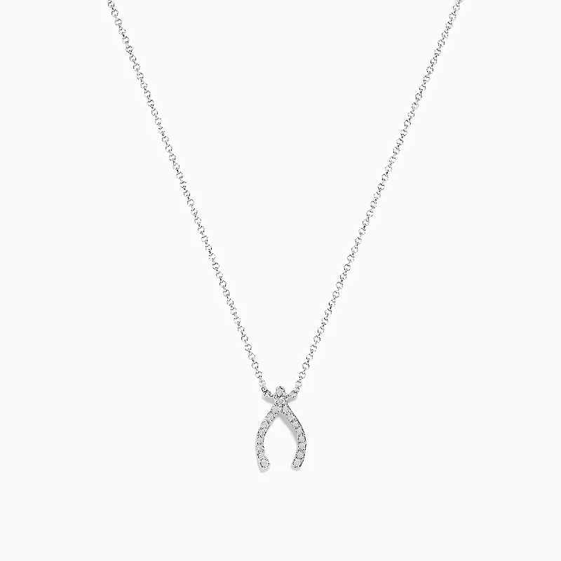 minimalist pendant necklace for men-Novelty 14K White Gold Diamond Wishbone Necklace