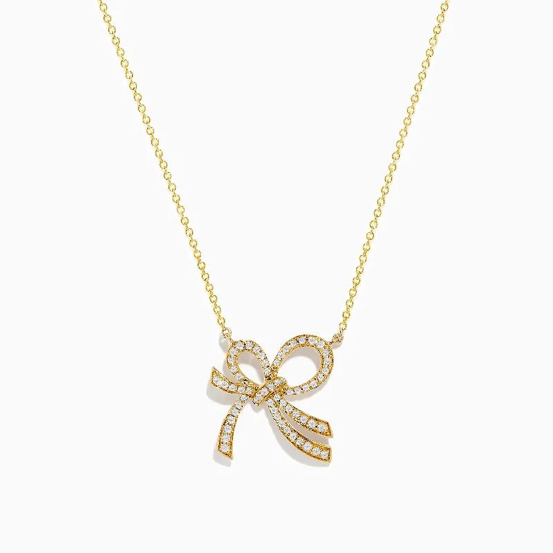 custom birthstone necklace-Novelty 14K Yellow Gold Diamond Bow Necklace