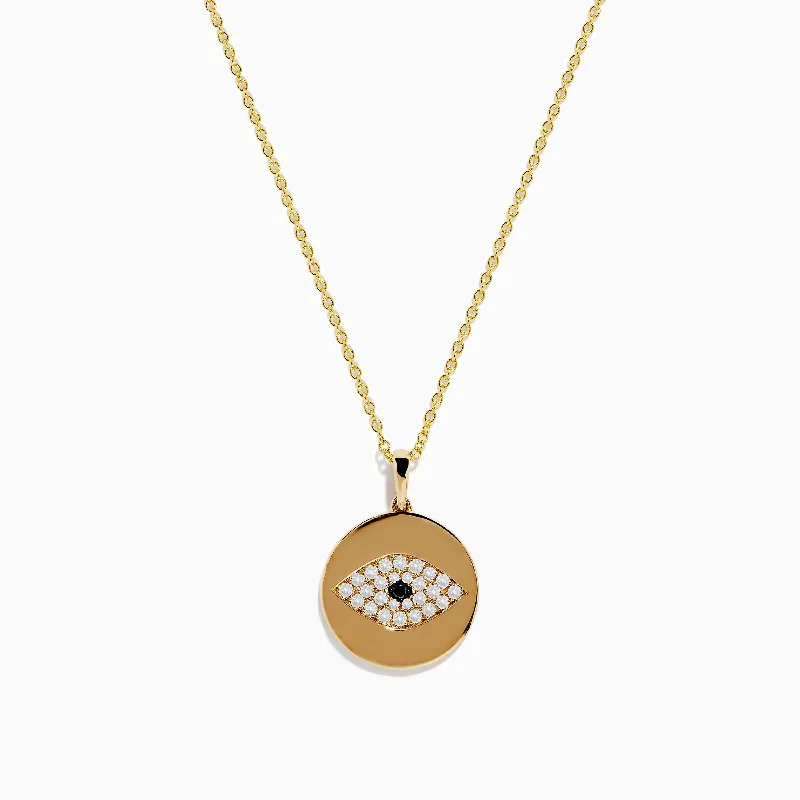 custom couple’s gold necklace-Novelty 14K Yellow Gold Diamond Evil Eye Disk Pendant