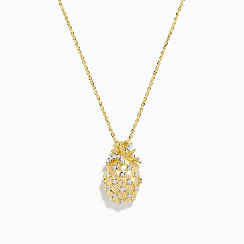 gemstone heart necklace-Novelty 14K Yellow Gold Diamond Pineapple Pendant