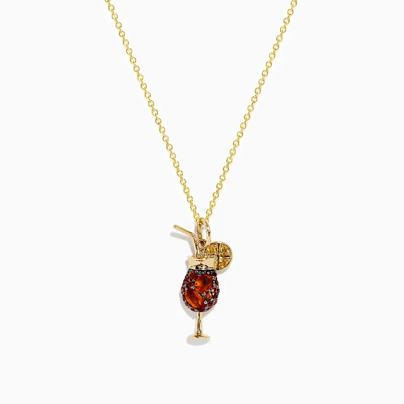 diamond heart pendant necklace-Novelty 14K Yellow Gold Orange and Yellow Sapphire Aperol Spritz Pendant