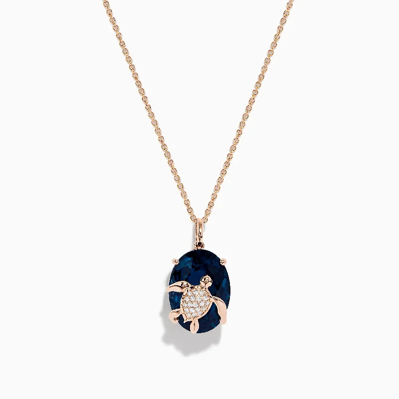 zodiac sign pendant necklace-Ocean Bleu 14K Rose Gold London Blue Topaz and Diamond Pendant