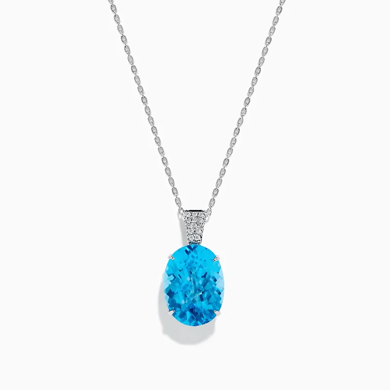 custom pendant necklace for men-Ocean Bleu 14K White Gold Blue Topaz and Diamond Pendant