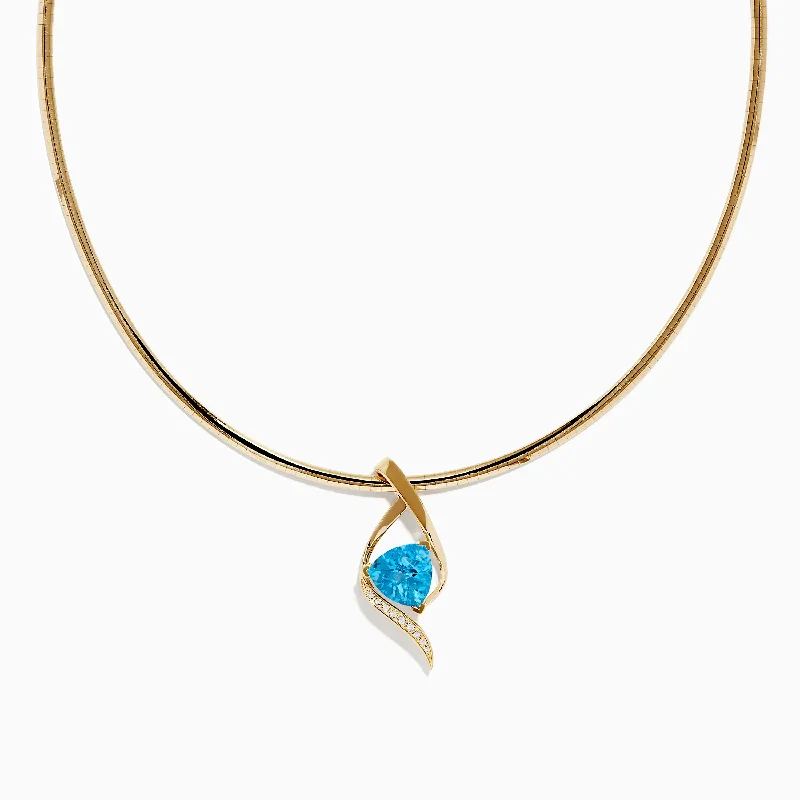 custom engraved crystal necklace-Ocean Bleu 14K Yellow Gold Blue Topaz and Diamond Pendant