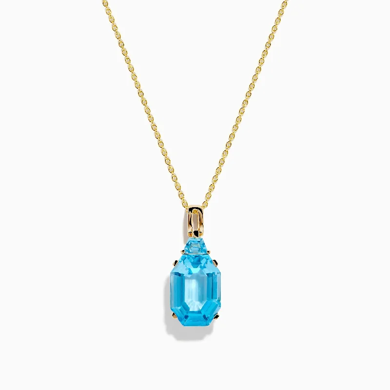 personalized gold charm necklace-Ocean Bleu 14K Yellow Gold Blue Topaz Pendant