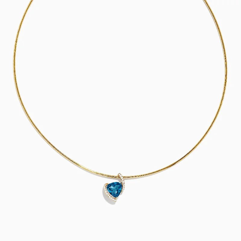 gold link necklace-Ocean Bleu 14K Yellow Gold Collar Necklace & London Blue Topaz Pendant